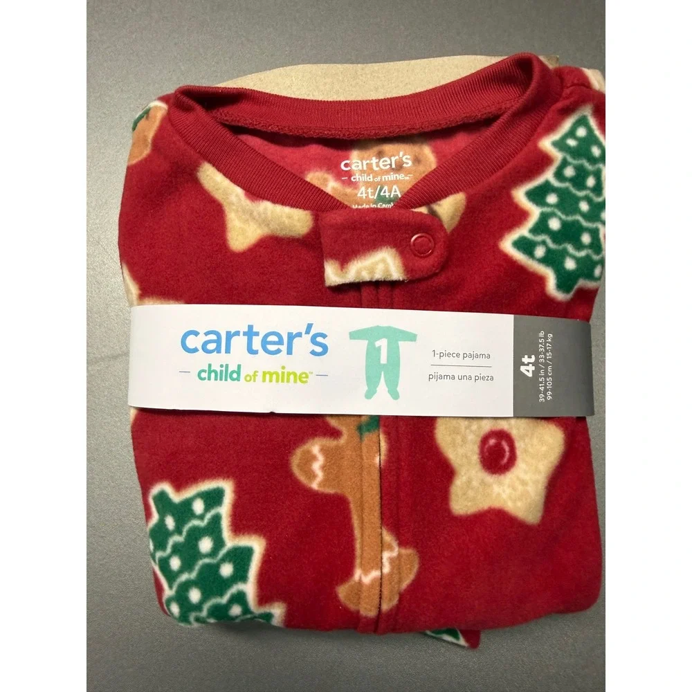Carters Child of Mine 4T Red Gingerbread Fleece Footed Pajama Christmas Sleeper